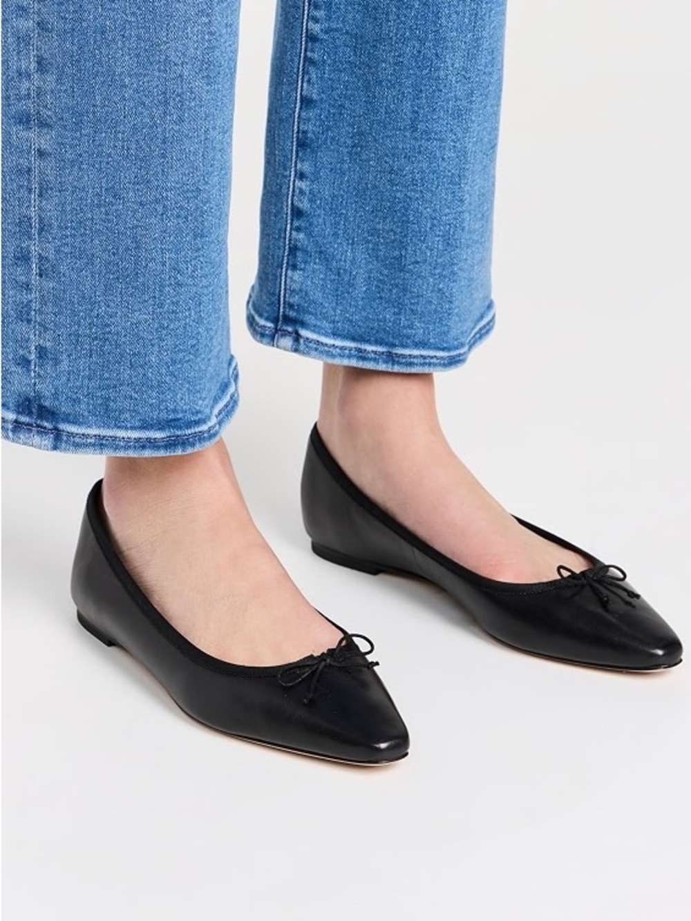 Veronica Beard Catherine Pointed-Toe Leather Ballet Flats with Bow Accent